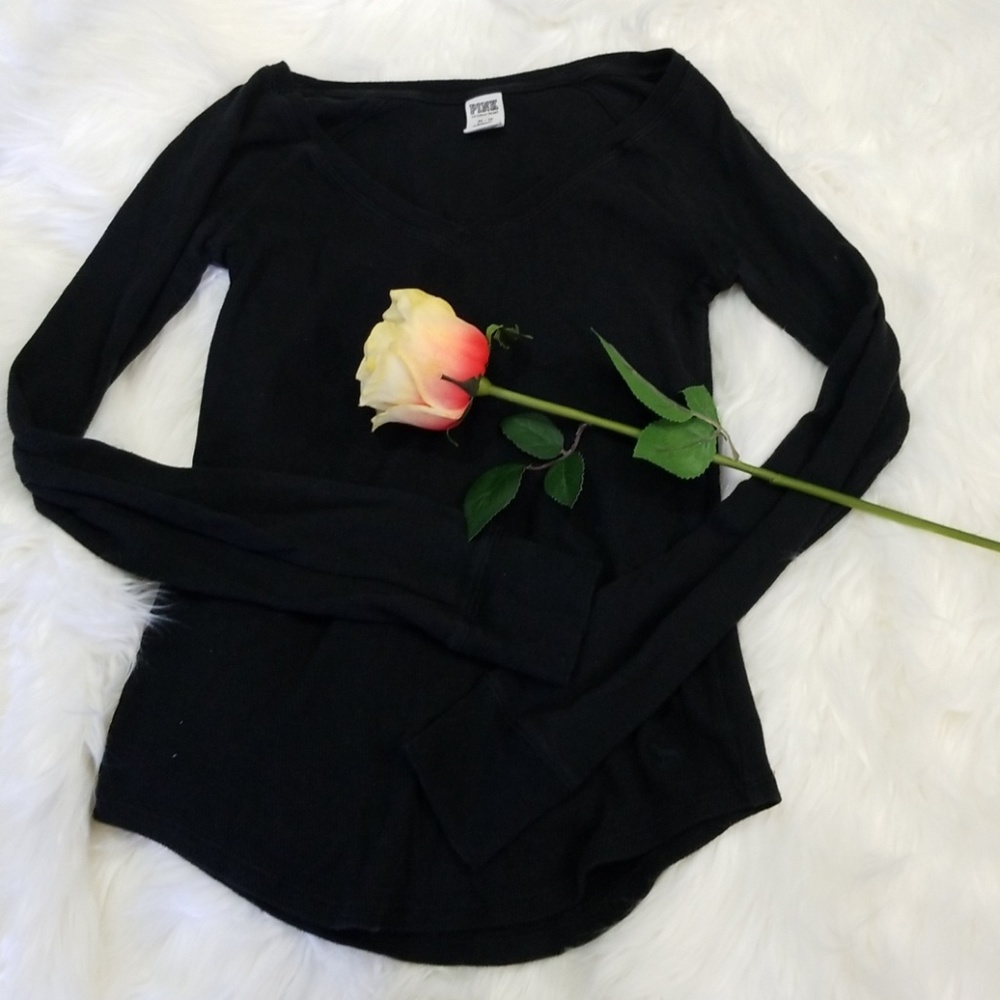 Pink Long Sleeve V Neck Tee